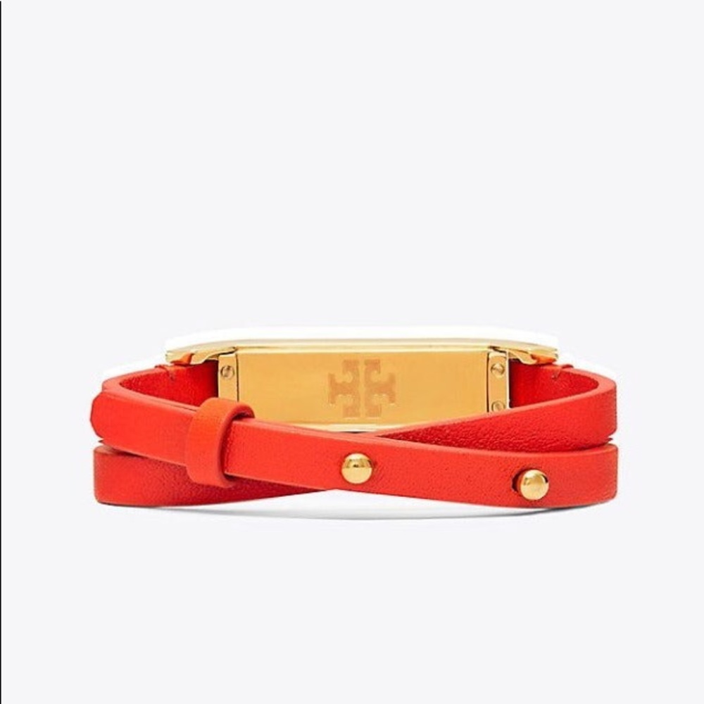 RARE NEW WITH TAGS TORY BURCH x FITBIT COLLAB ORANGE RED WRAP BRACELET WITH GOLD